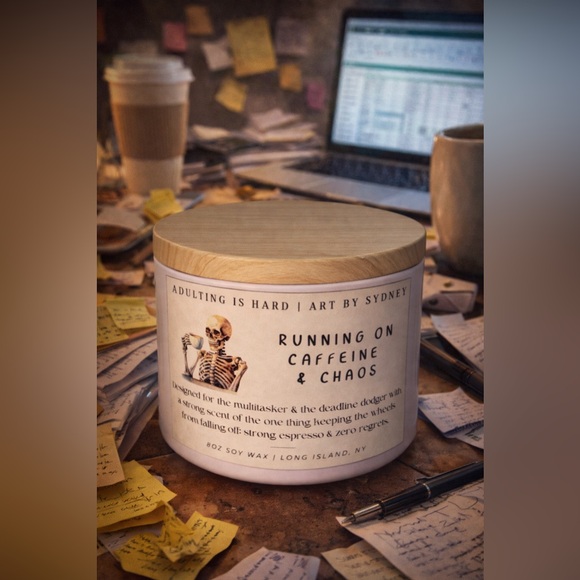 Hand Crafted Other - Running on Caffeine & Chaos 8oz Soy Candle | Adulting is Hard Collection